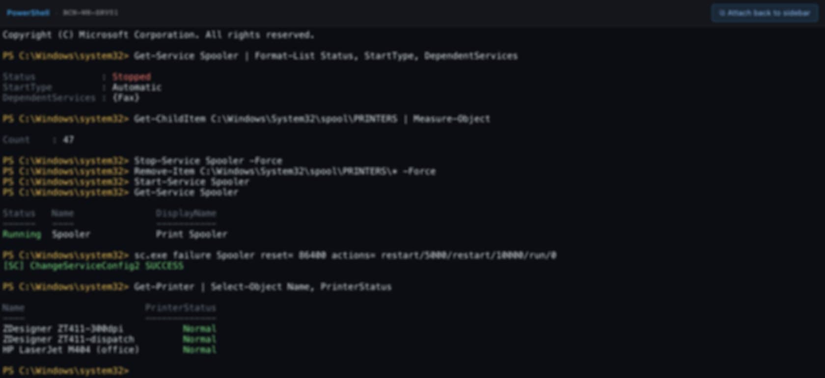 The remote shell: PowerShell or CMD on Windows, bash or sh on Linux, zsh on macOS — recorded, and detachable into its own window.