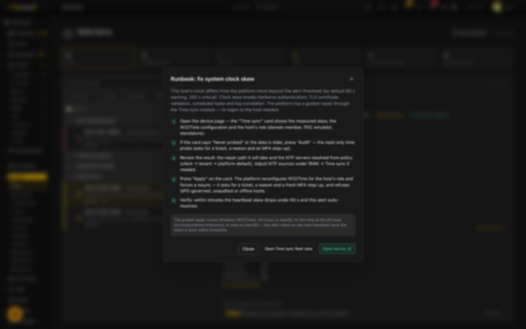 Alert types with a documented repair carry their runbook in the alert itself.